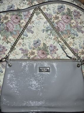 kate spade Light Gray Patent Shoulder Bag with Gold Chain